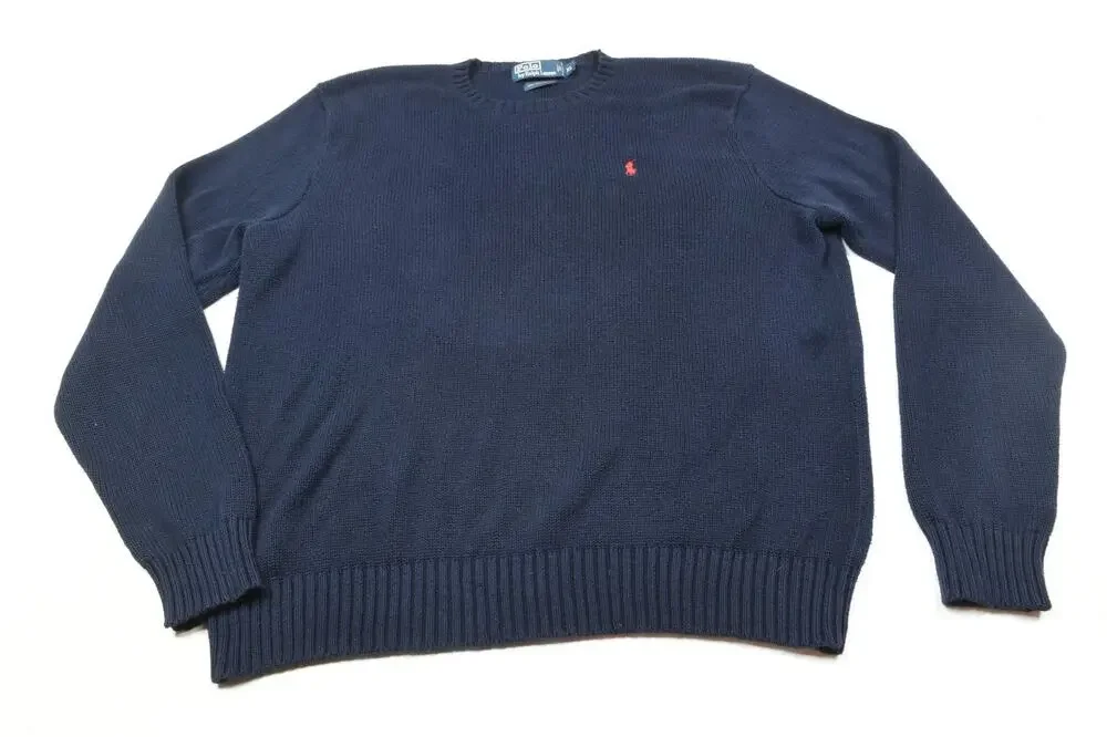 Vintage Polo Ralph Lauren Sweater Mens XL Blue Pima Cotton Long Sleeve Crew Neck